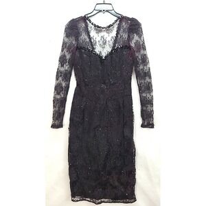 Gunne Sax dress Goth Princess Black Lace Sequins Tattoo Show Off Open Back Sz 9